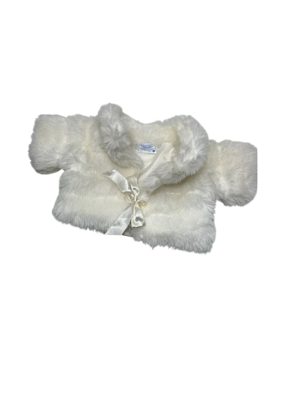 BAB workshop faux fur white coat silk tie front 07/11 fluffy winter jacket